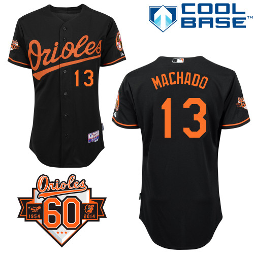 Manny Machado #13 MLB Jersey-Baltimore Orioles Men's Authentic Alternate Black Cool Base/Commemorative 60th Anniversary Patch Baseball Jersey